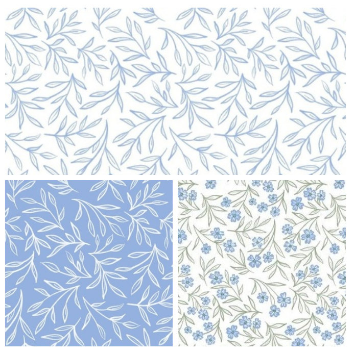 blue leaf motif patters